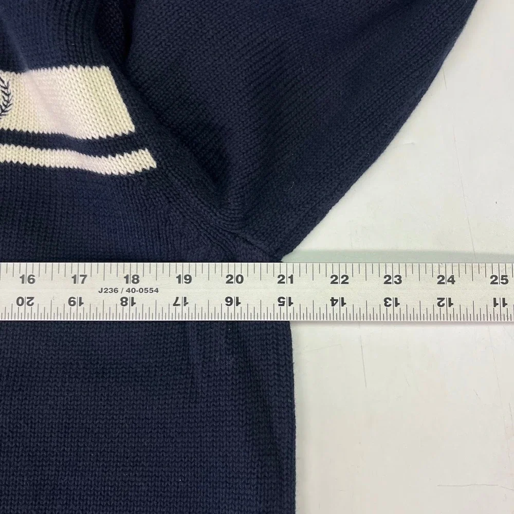 Chaps Mens Quarter Zip Sweater Navy Blue White Stripe Cotton Knit Size M NWT